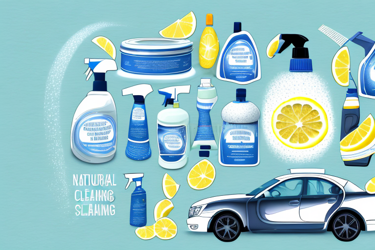 Various natural cleaning supplies like vinegar