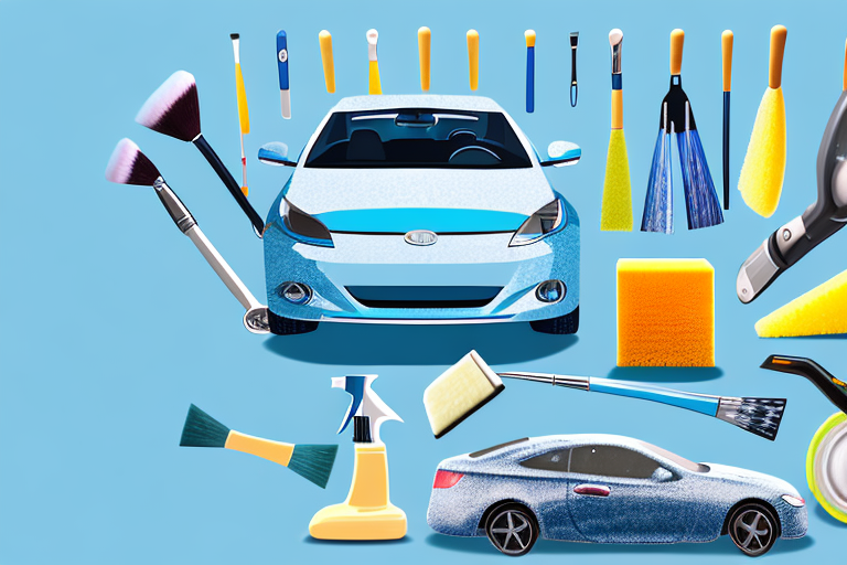 A variety of car cleaning tools such as sponges