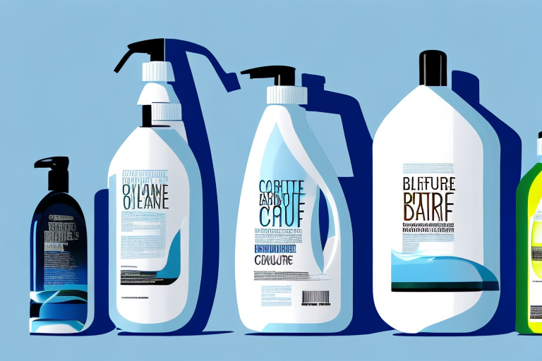 Several different bottles of car shampoo lined up on a shelf