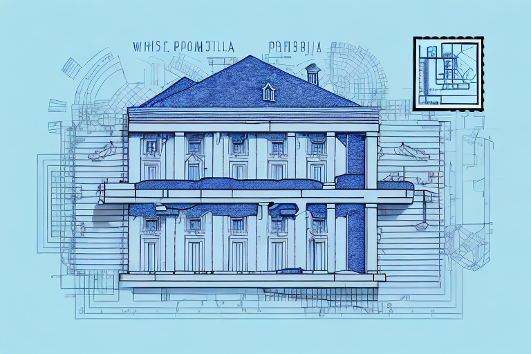 The porta westfalica landscape with a blueprint of a house