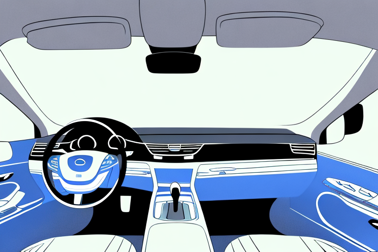 An interior of a car showing a vacuum cleaner