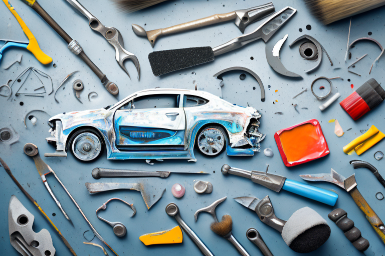 Various tools used for car body repair