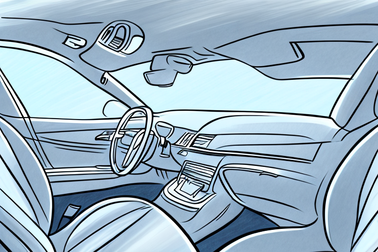 A car interior focusing on a clean and shiny car seat with cleaning products like a brush