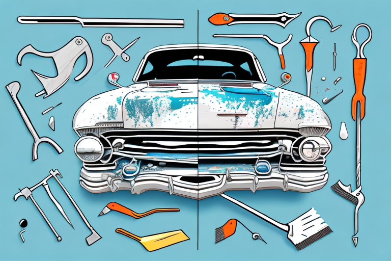 A car with a patch of paint being carefully removed