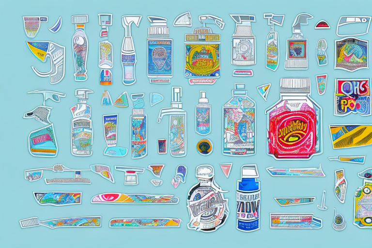 A window with various stickers on it