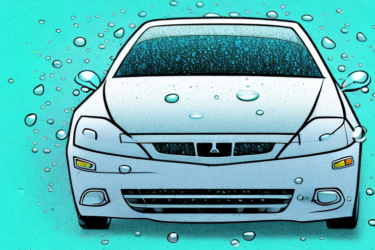 A car parked under a tree with droplets of tree resin on the windshield