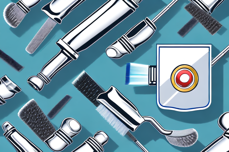 A chrome exhaust pipe with cleaning tools nearby