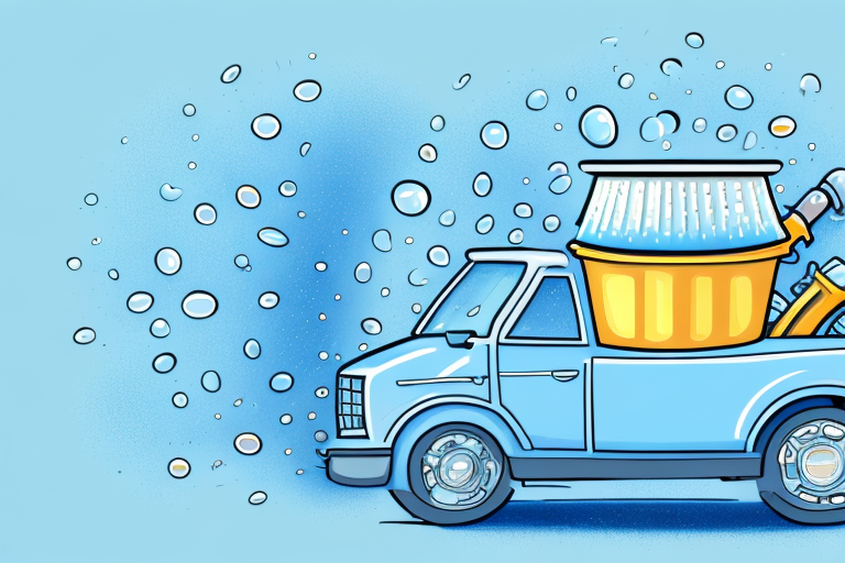 A car with sparkling clean windows and cleaning supplies like a sponge