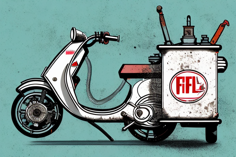 A rusty moped fuel tank being restored and sealed