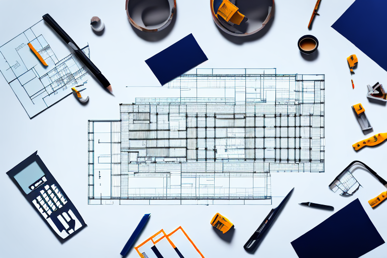A construction site with architectural plans and permits on a table