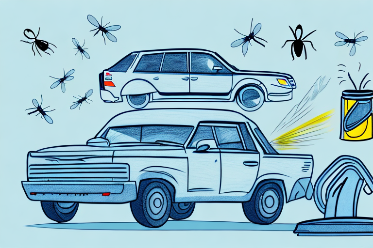 A car parked outside with various fly-removal tools like a fly swatter