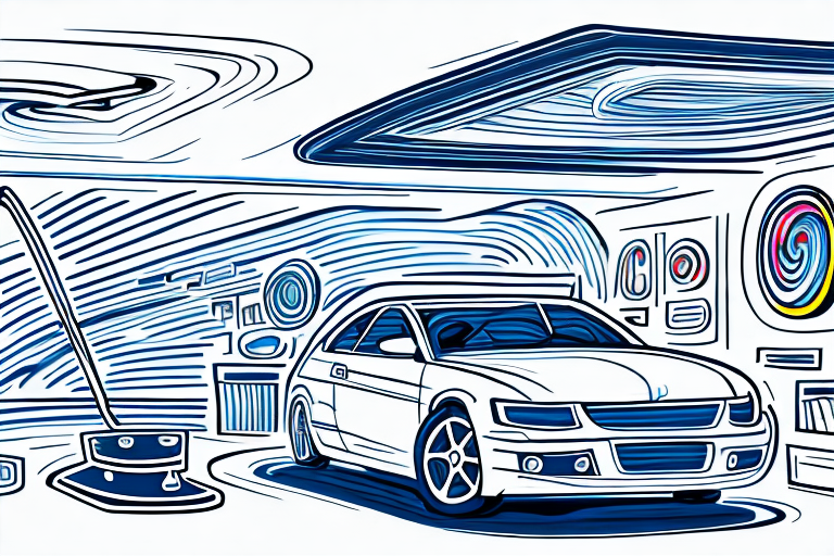 An interior view of a car focusing on the roof lining