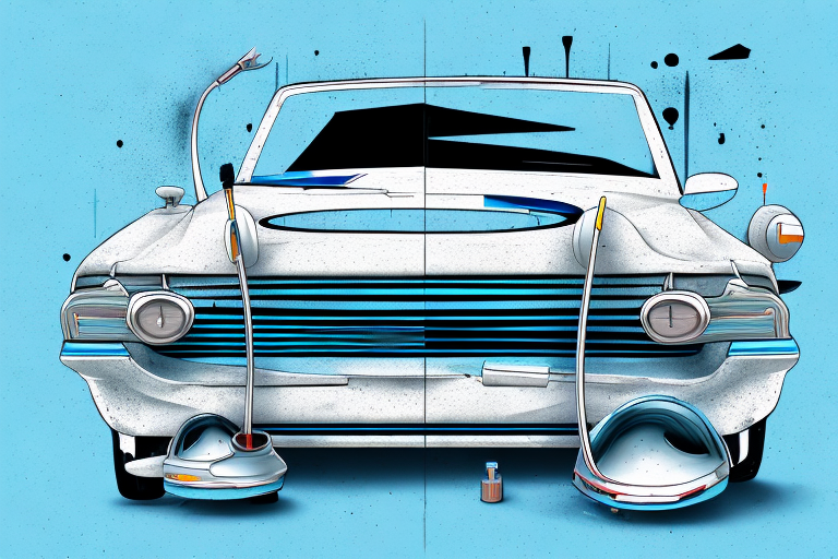 Various car body repair tools like a dent puller