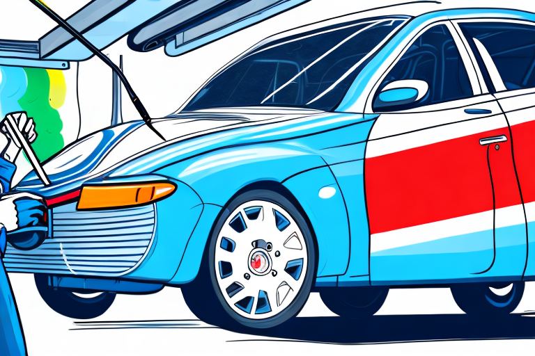 A car being painted in a professional garage