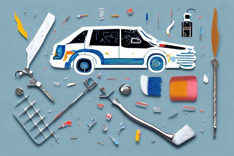 A car with patches of stubborn glue residue on its paintwork
