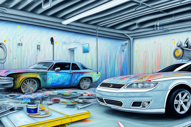 A car in a professional auto painting garage