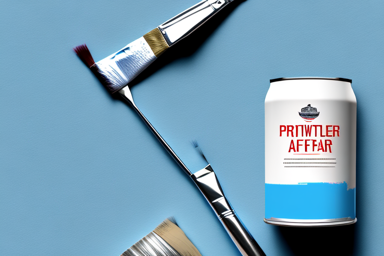 A can of paint remover next to a piece of metal with half of its painted surface stripped off