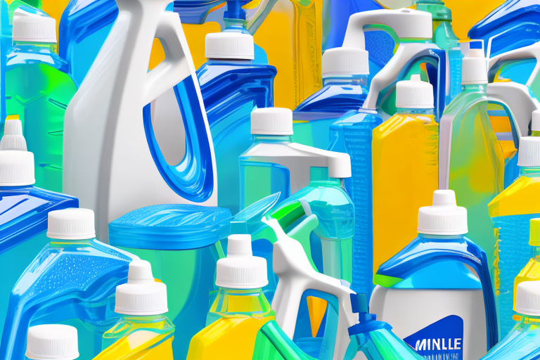 Several types of windshield washer fluids in colorful bottles