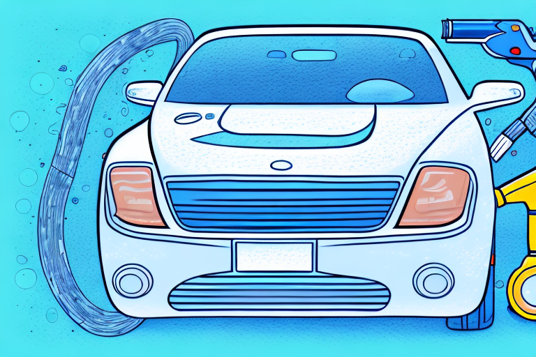 A car being detailed with various tools like a vacuum