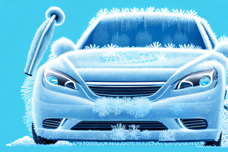 A car being gently washed with a soft brush in frosty weather