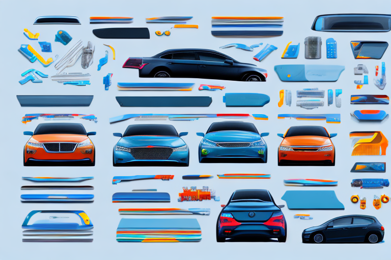 A car with various components highlighted