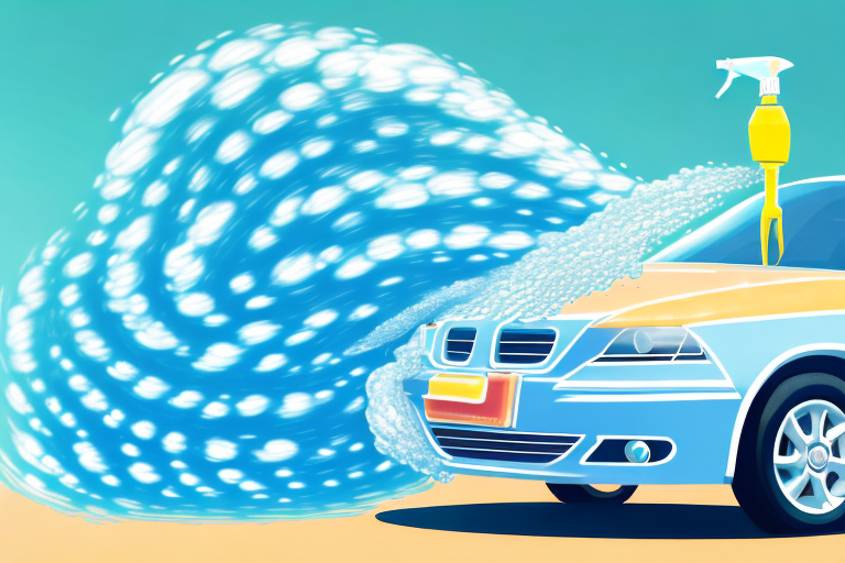 A car being washed with suds and water