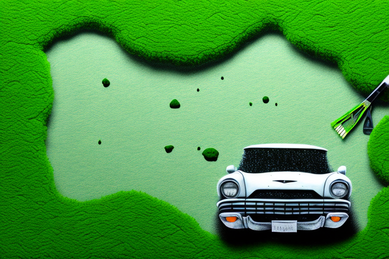A car parked by a tree with patches of moss on its surface