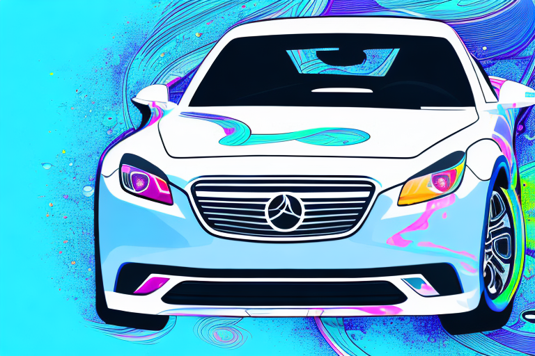 A car with a vibrant and glossy foil wrap