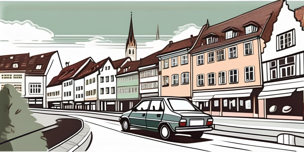 A car with a blank license plate parked in a picturesque scene of esslingen