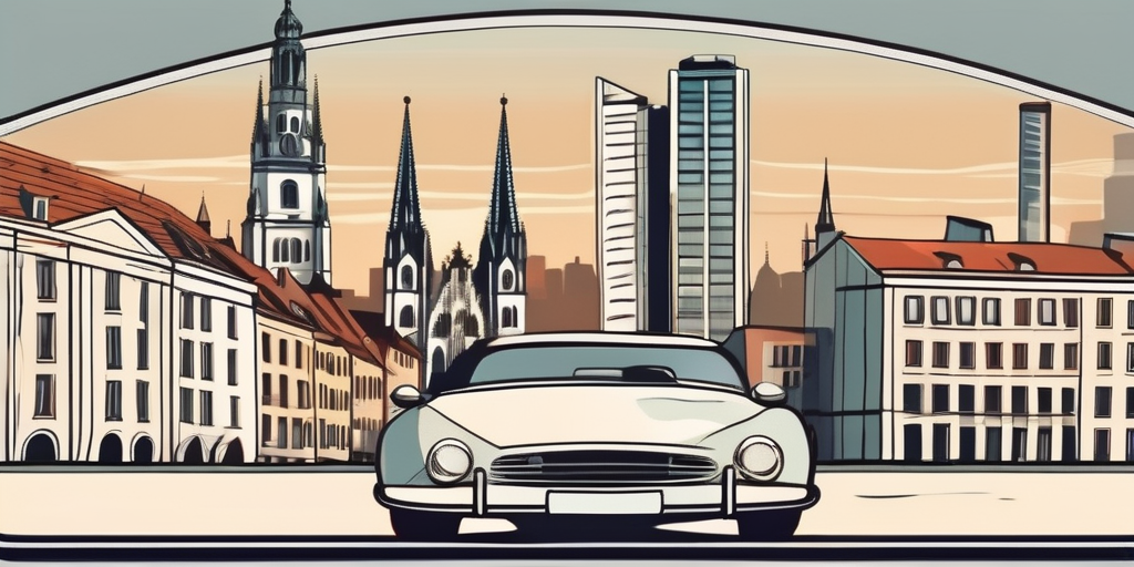A car plate with a munich cityscape in the background