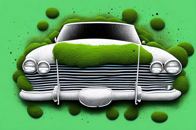 A car partially covered with moss