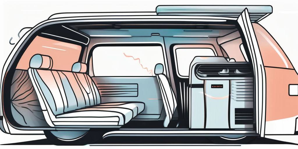 Several different types of mobile air conditioning units positioned inside a car interior