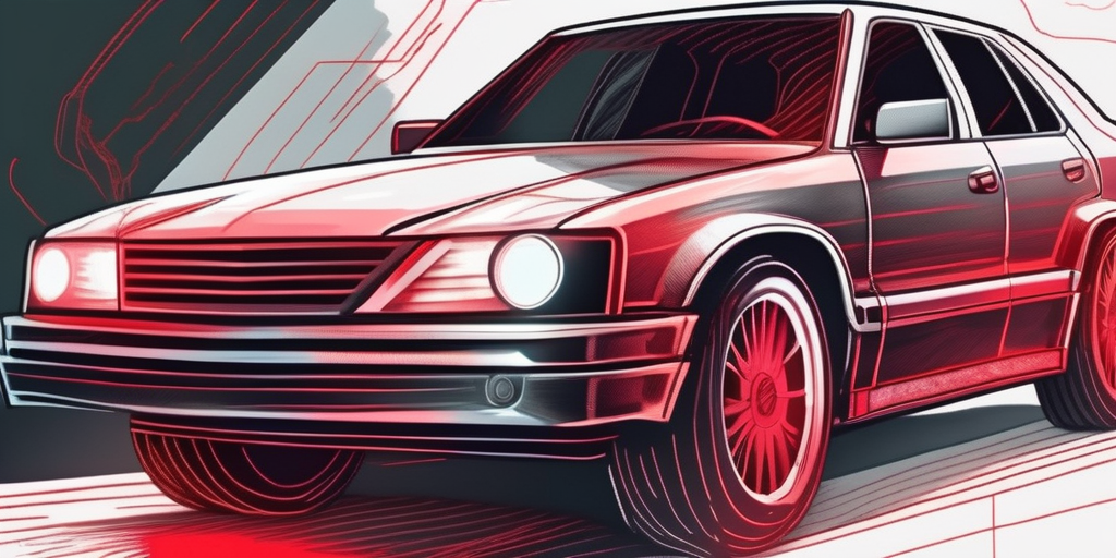 A car with various parts such as the headlights