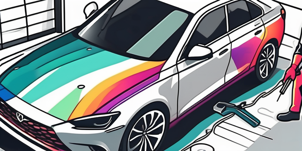 A car in the process of being wrapped with a glossy