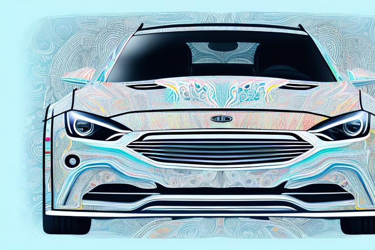 A car with different parts of it displaying various patterns and colors