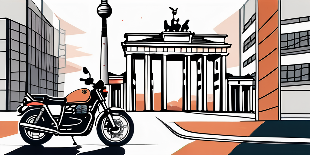 A motorbike with berlin's iconic landmarks