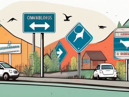 A variety of comically shaped and colored street signs