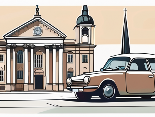 A car with a blank license plate parked in front of euskirchen's famous landmarks