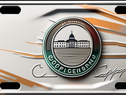 A car license plate with a blurred