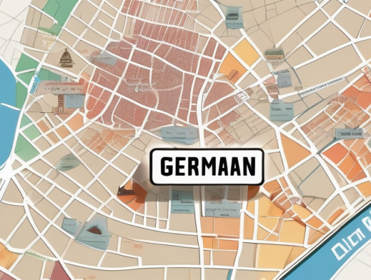 Various types of german car license plates scattered on a map of karlsruhe