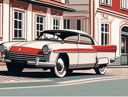 A classic vintage car with a red prohibition sign overlaid