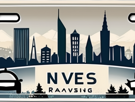 A vehicle license plate with the ravensburg city skyline in the background