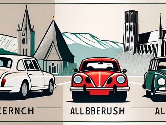 Various german car license plates with the scenic background of bergisch gladbach