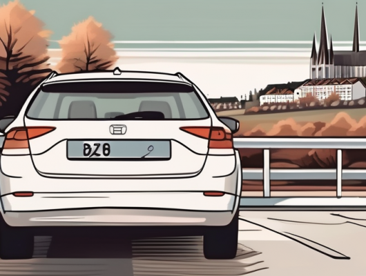 A car with a blank license plate parked in a scenic spot in lörrach