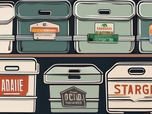 Old license plates in a storage box