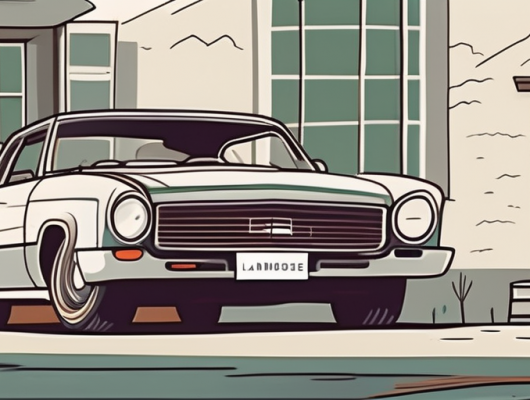 A car with a blank license plate parked in front of a building symbolizing the landratsamt ravensburg zulassungsstelle