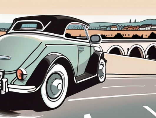 A car with a blank license plate parked in a picturesque scene of würzburg