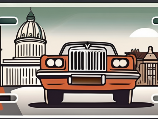 A vehicle license plate with a reservation tag on it