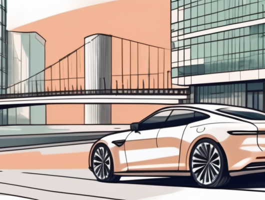 A car with a blank license plate parked near iconic düsseldorf landmarks like the rhine tower and the königsallee boulevard