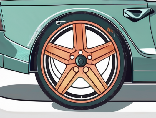 A car wheel with a measuring tape showing the depth of the rim